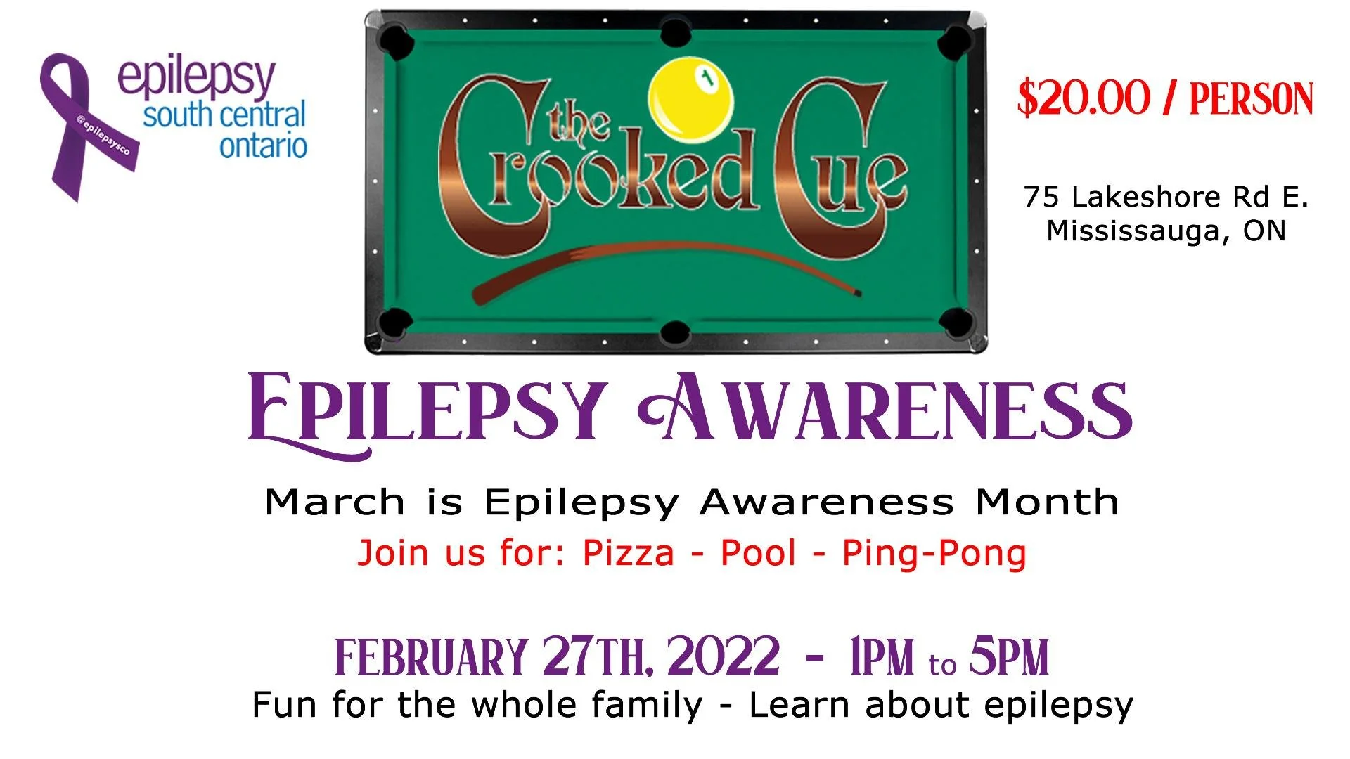 Learn about Epilepsy South Central Ontario's annual awareness fundraiser happening in February, 2022