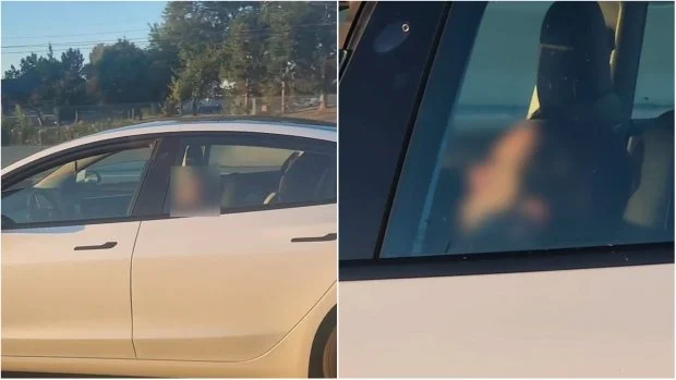 Tezzzla driver appears to be asleep as their car exceeds 100 km/h on the QEW