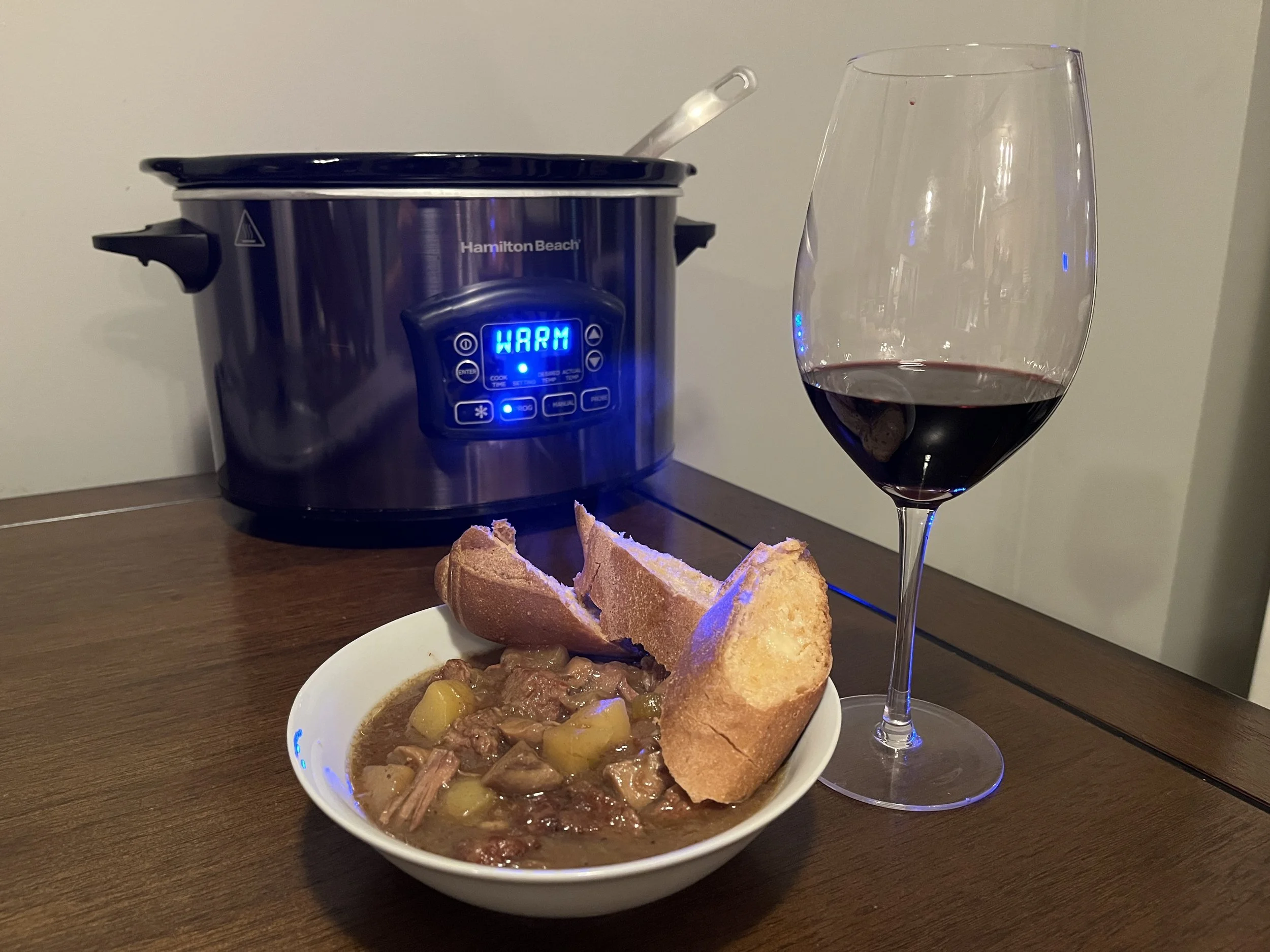 A simple and satisfying slow cooker steak and potato stew recipe