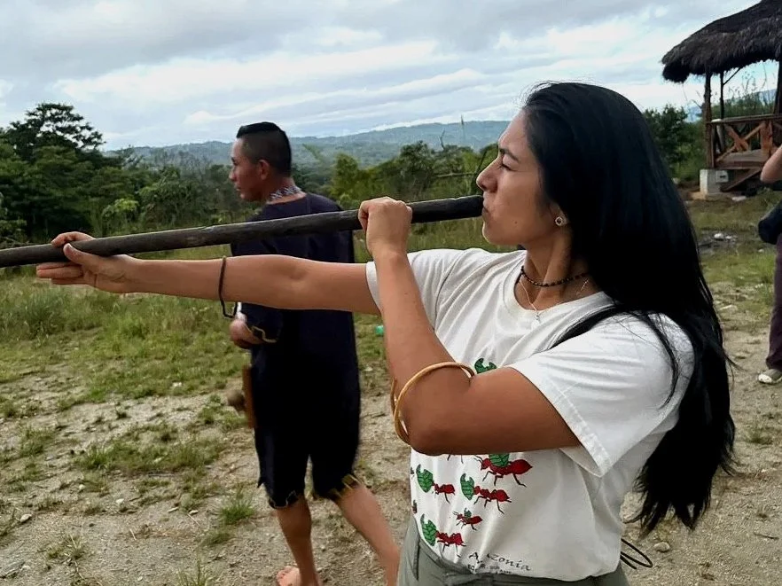 Ecuadorian outdoor educator Eva Sarango leading a cultural learning experience