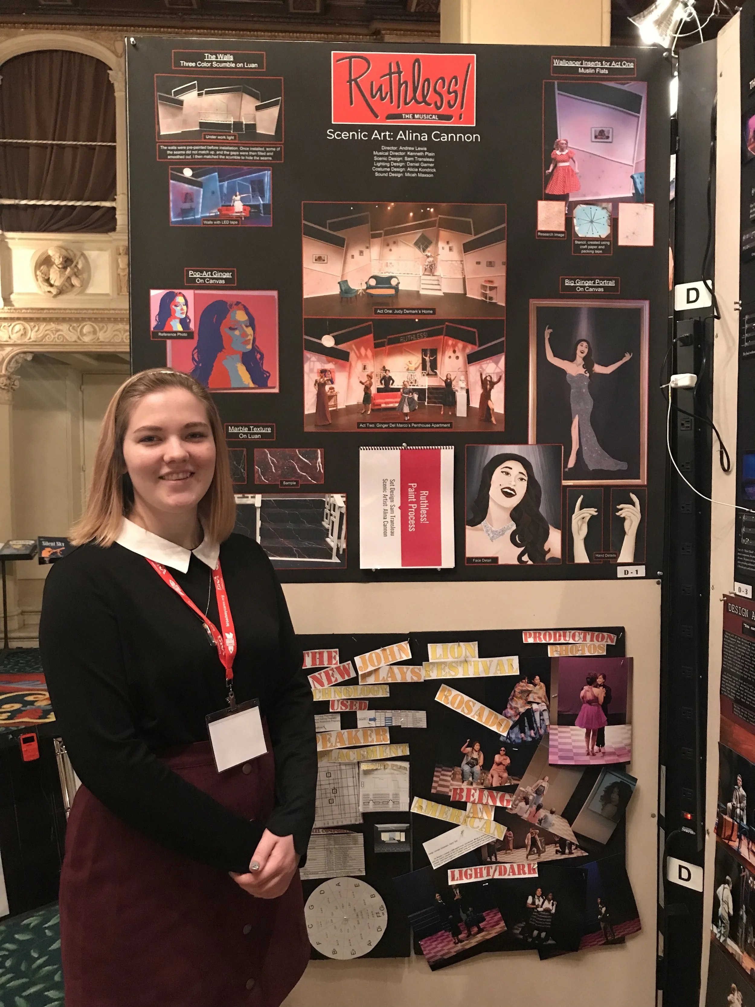 Alina presenting her scenic art for Ruthless at KCACTF