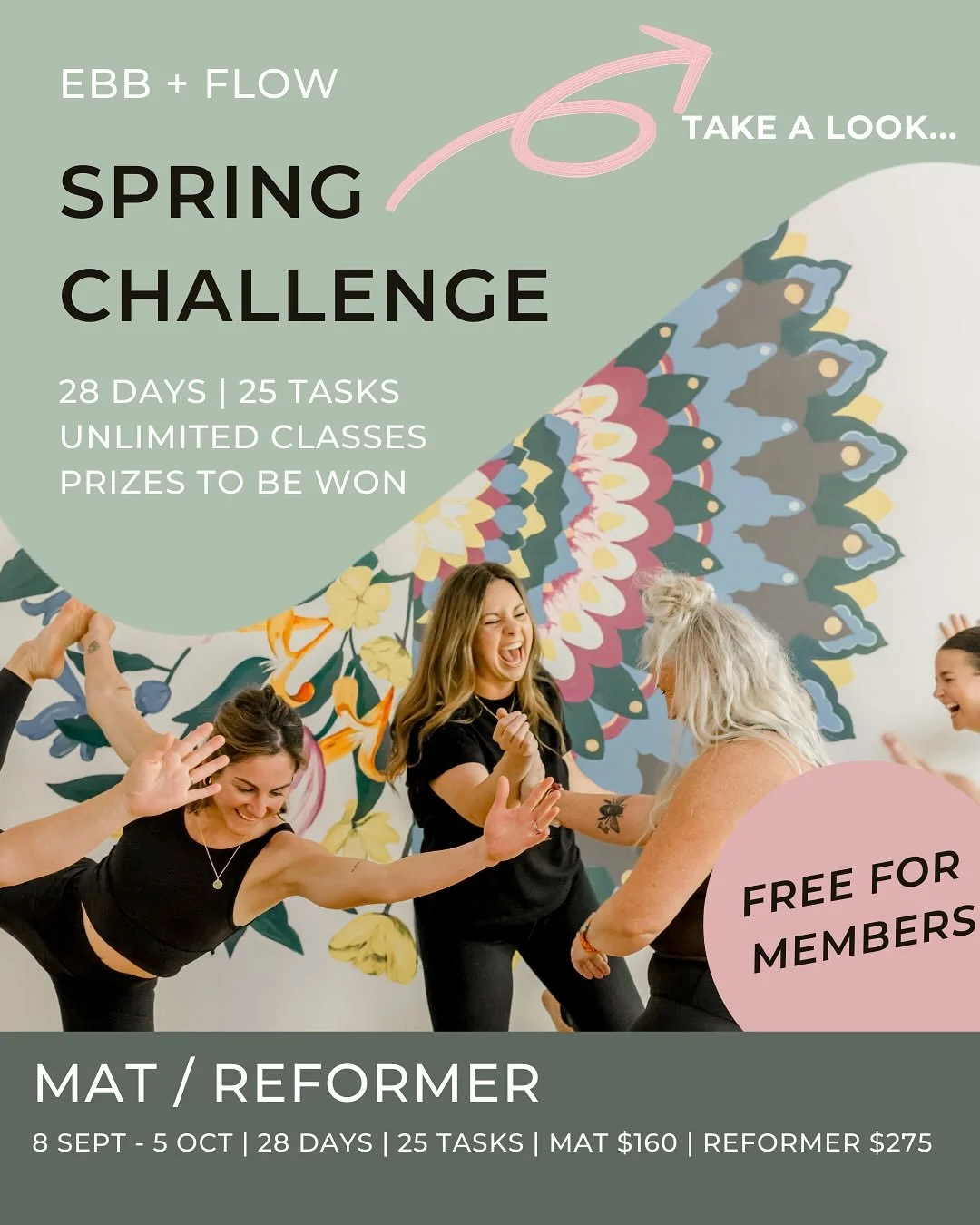 🌸 Spring Challenge is Back! 🌸

From 8th Sept - 5th Oct we&rsquo;re inviting you to rise, reset and recommit with our 28-Day Spring Challenge.

How it works:

✅ 28 days to complete 25 challenge tasks

Choose your path:

⭐️Mat Challenge: $160 for unl