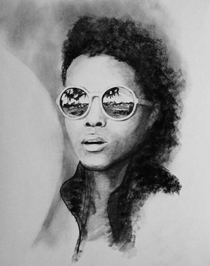 K in Shades 2015 (Charcoal on paper, 14" x 11")