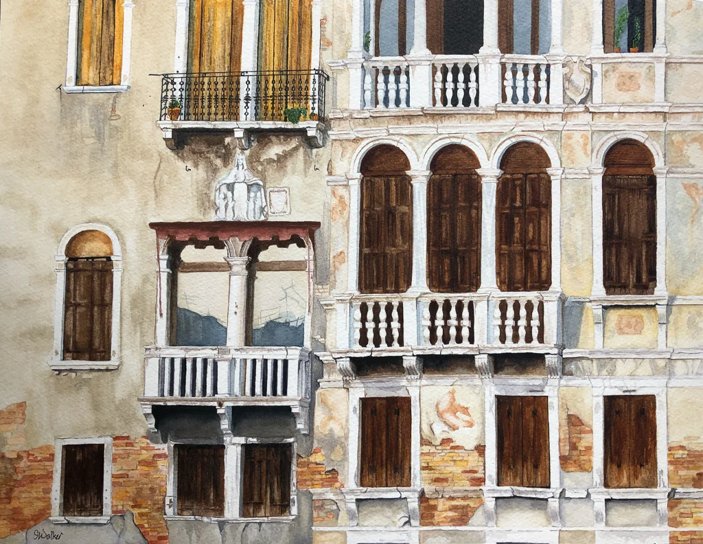 Venice (2019, watercolor on paper mounted on cradle board) - Contact for pricing