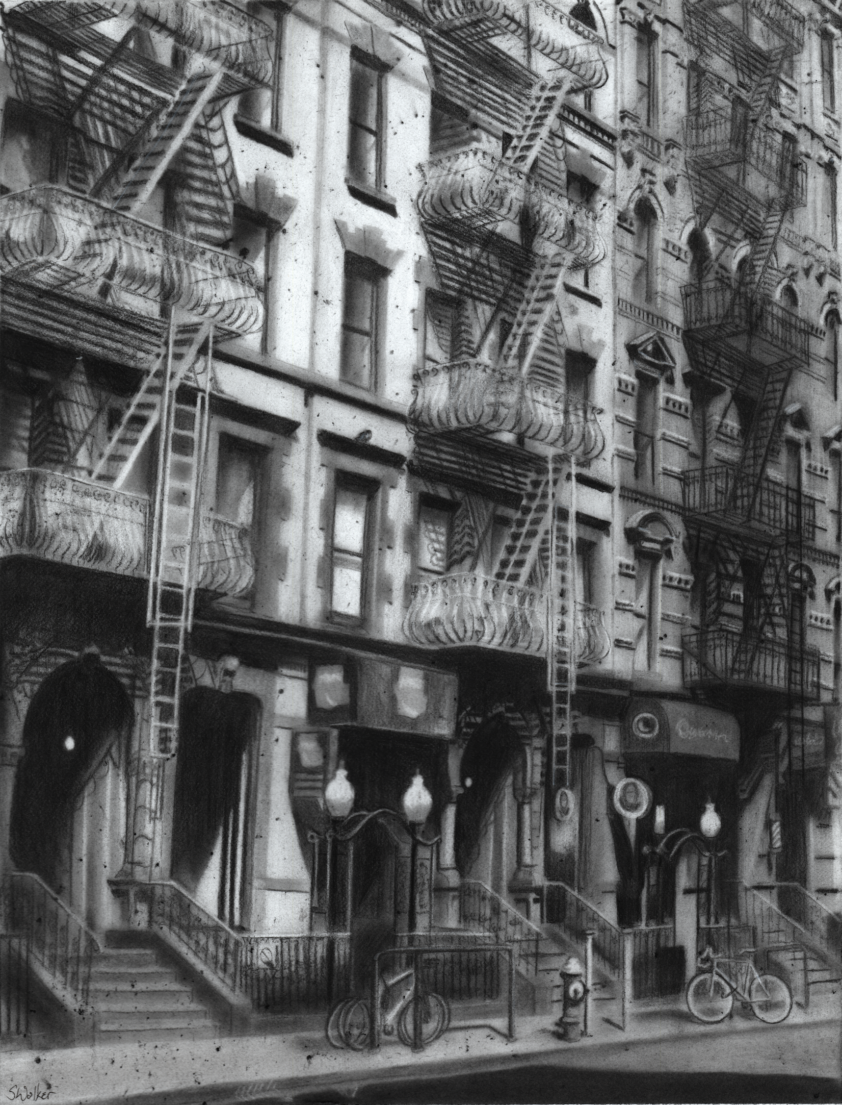 Midtown NYC (2019, charcoal on paper) - Private collection