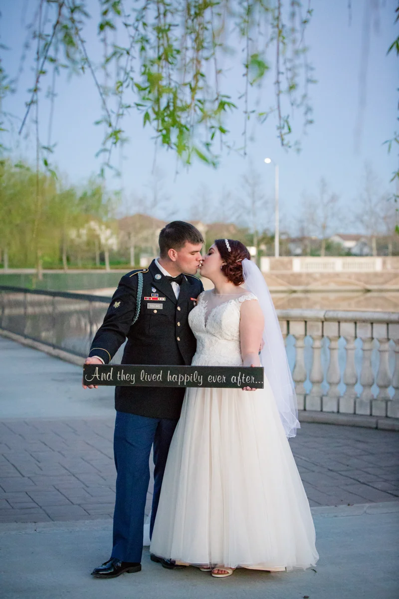 Lindsey and Joshua on their wedding day at the Bridgeway Lakes Boathouse in Sacramento, CA