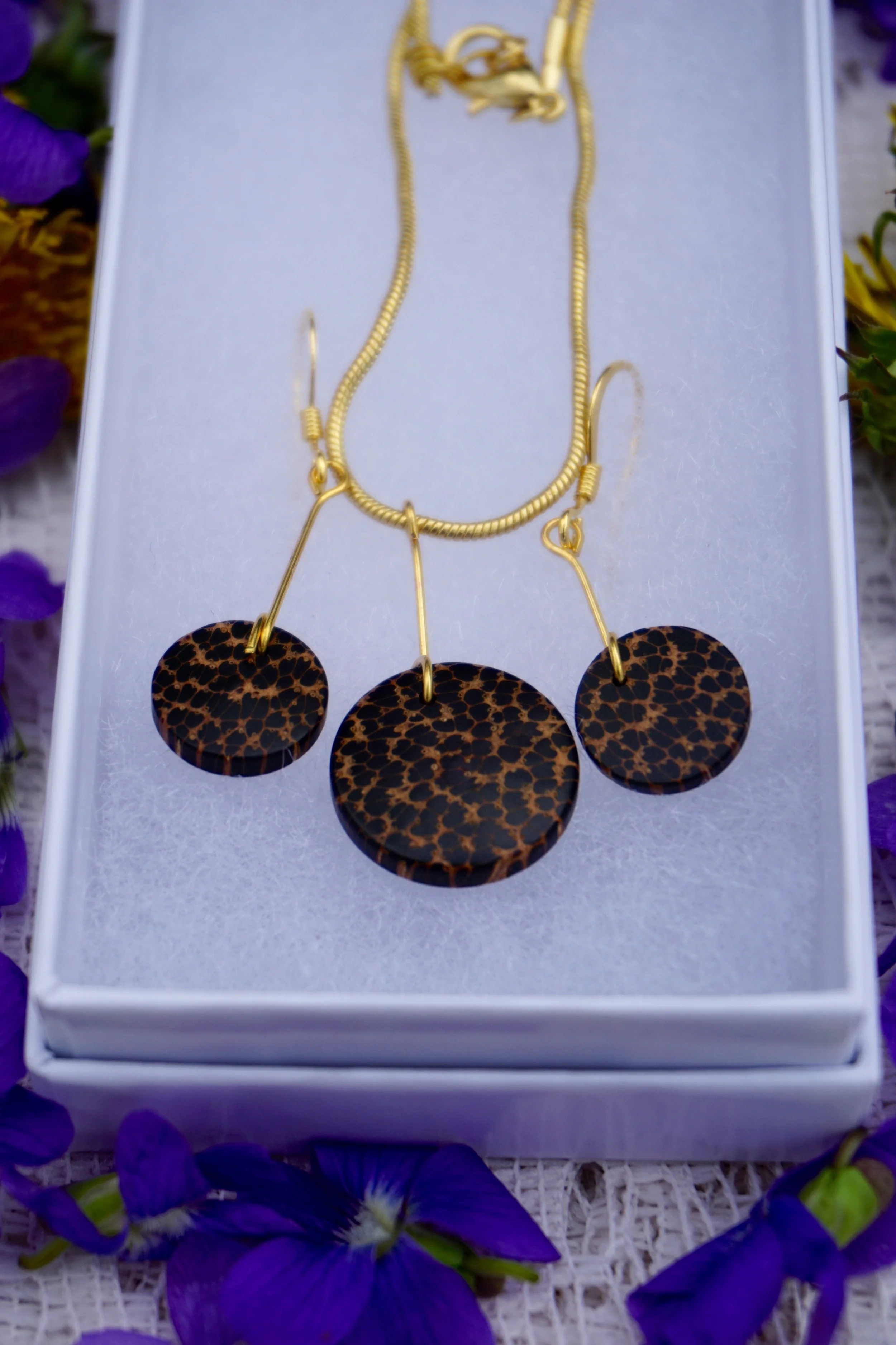 Black Palm Necklace & Earrings