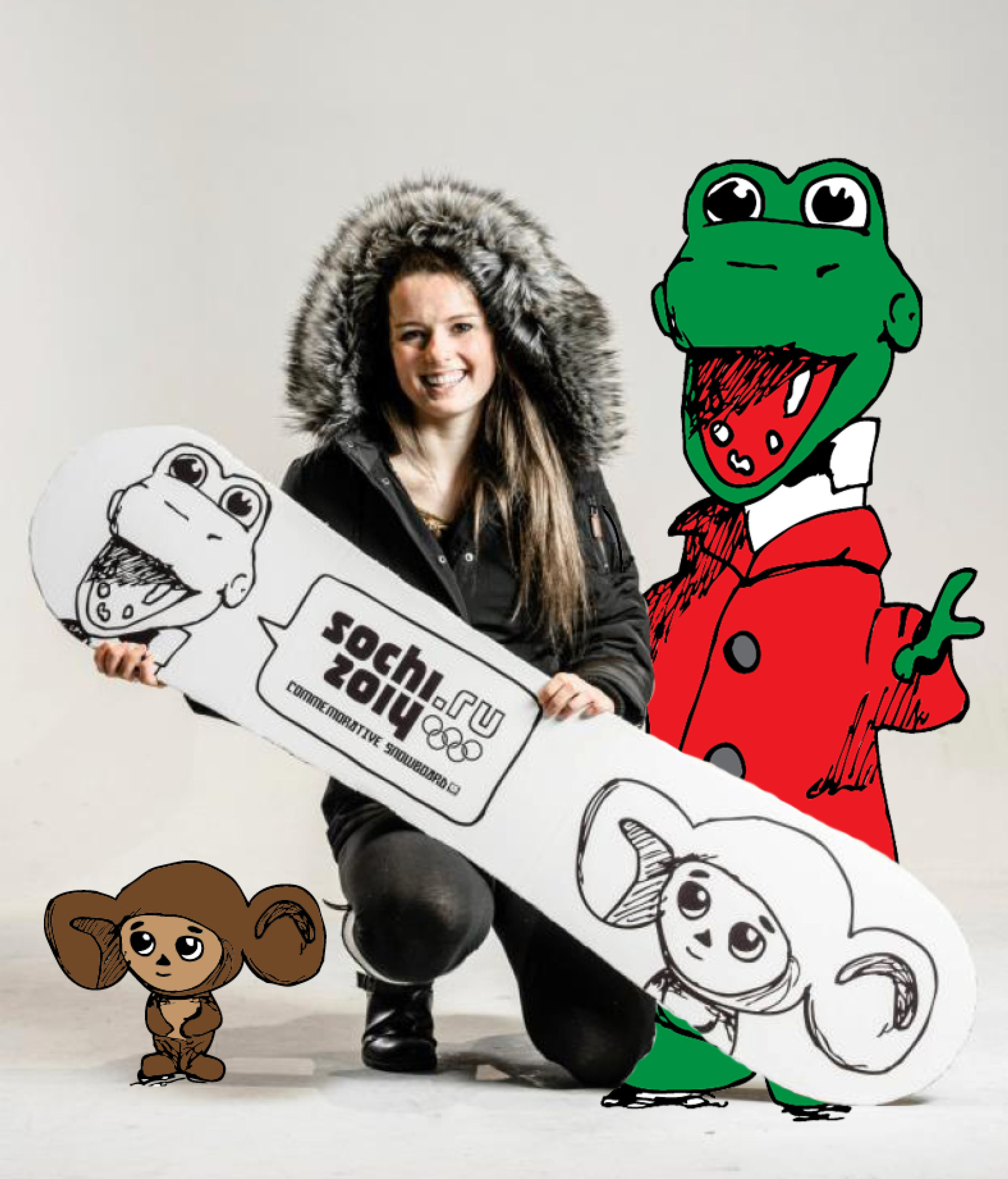 Hand Illustrated Russian Olympic Snowboard