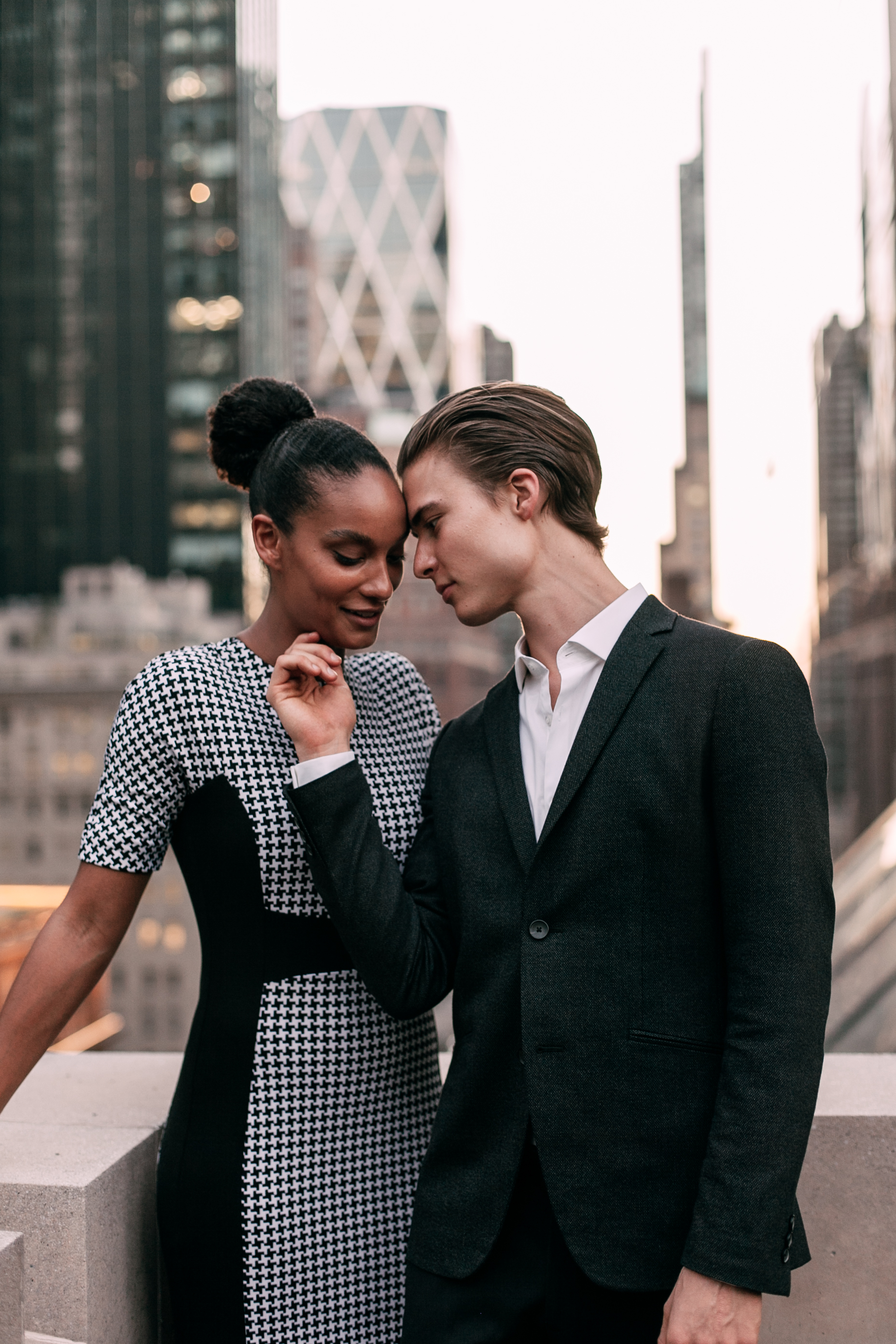 New York City engagement photographer, New York engagement photographer, NYC engagement photographer, NYC rooftop engagement session, interracial couple, New York rooftop engagement session
