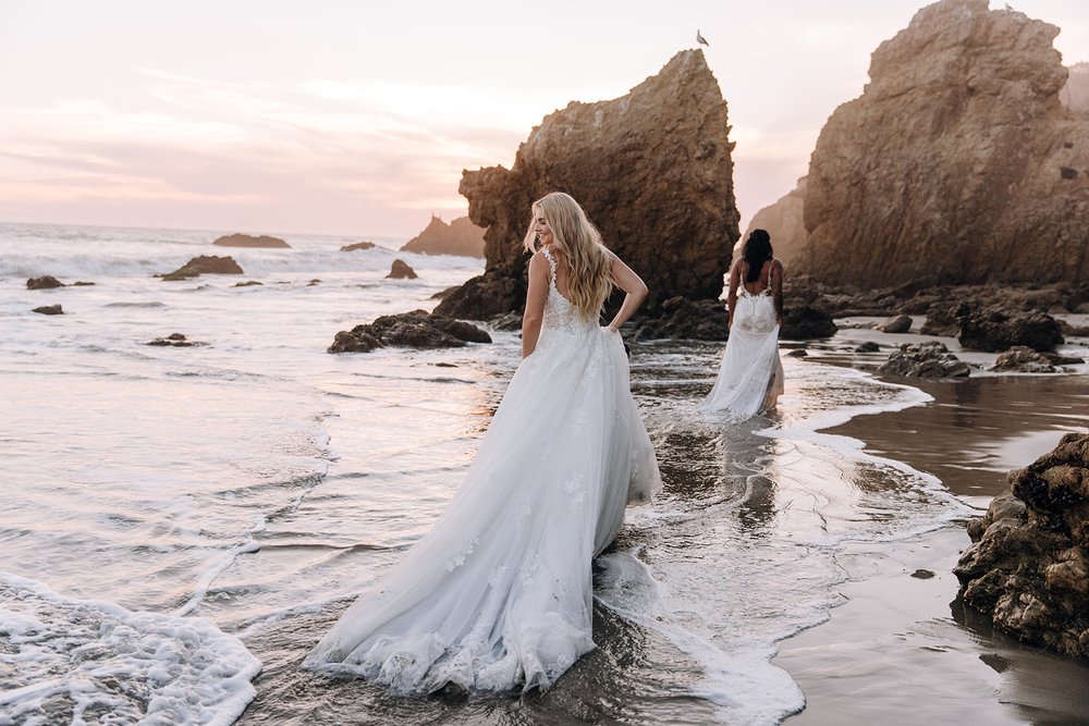 bridal portraits, lesbian couple, lesbian wedding, bridal portraits in Santa Monica, Orange County bridal portraits, beach bridal portraits, wedding dress, bridal pictures, bridal photos