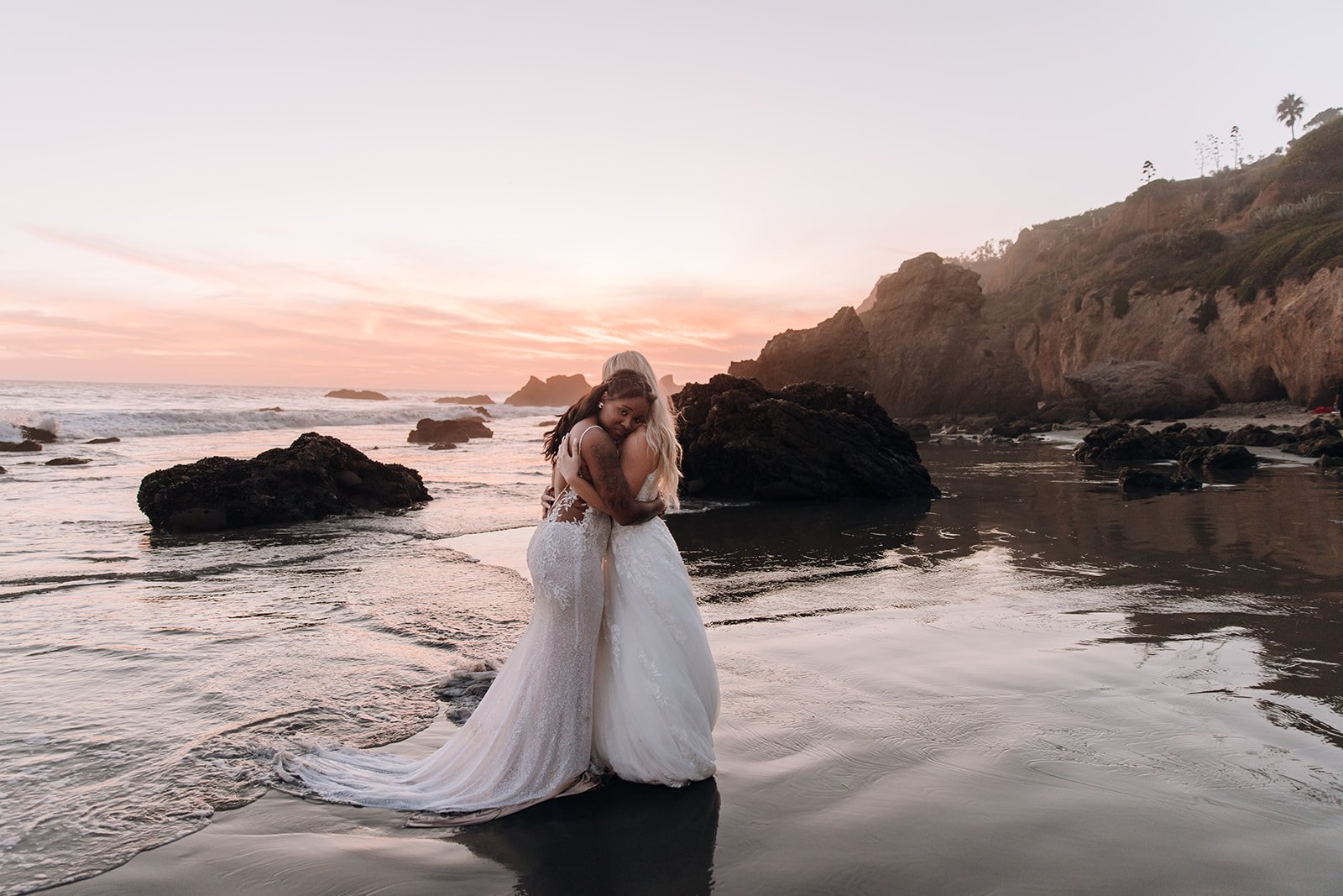 bridal portraits, lesbian couple, lesbian wedding, bridal portraits in Santa Monica, Orange County bridal portraits, beach bridal portraits, wedding dress, bridal pictures, bridal photos