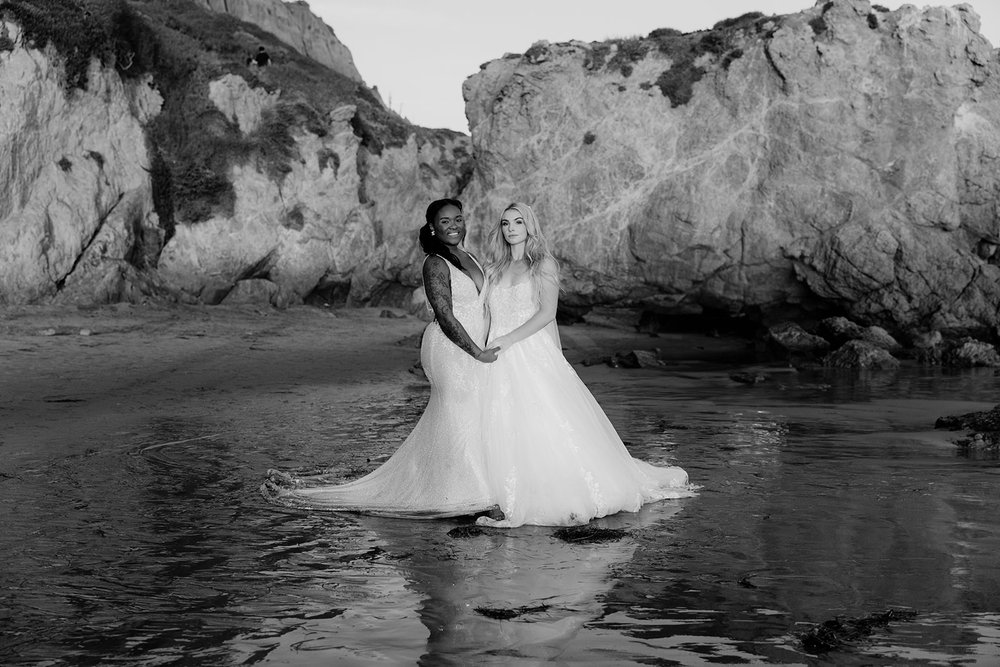 bridal portraits, lesbian couple, lesbian wedding, bridal portraits in Santa Monica, Orange County bridal portraits, beach bridal portraits, wedding dress, bridal pictures, bridal photos