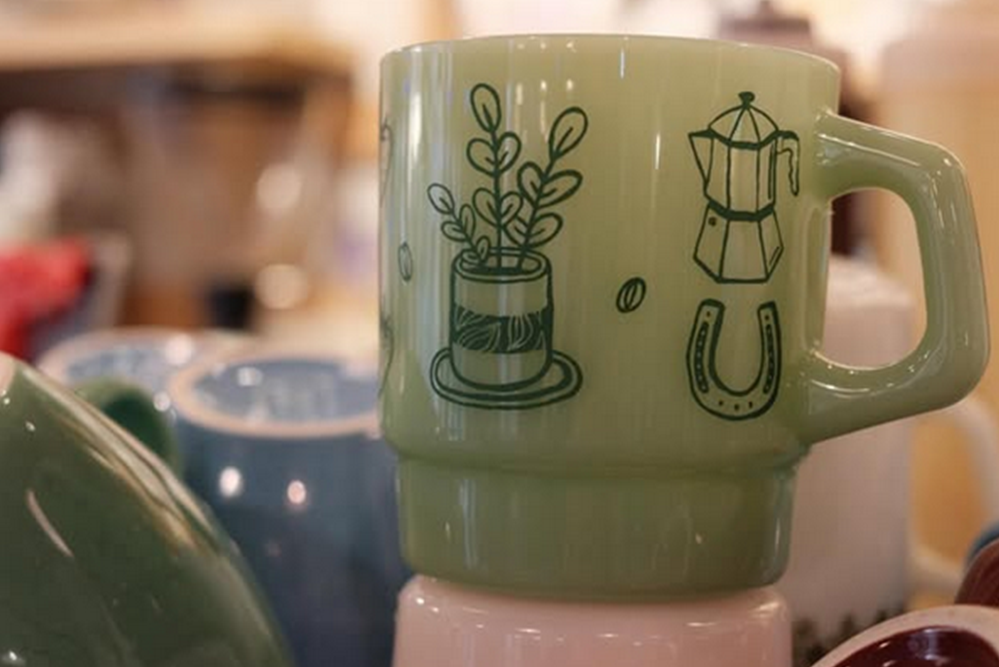 Cafe Good Luck Jadeite Milk Glass Mug
