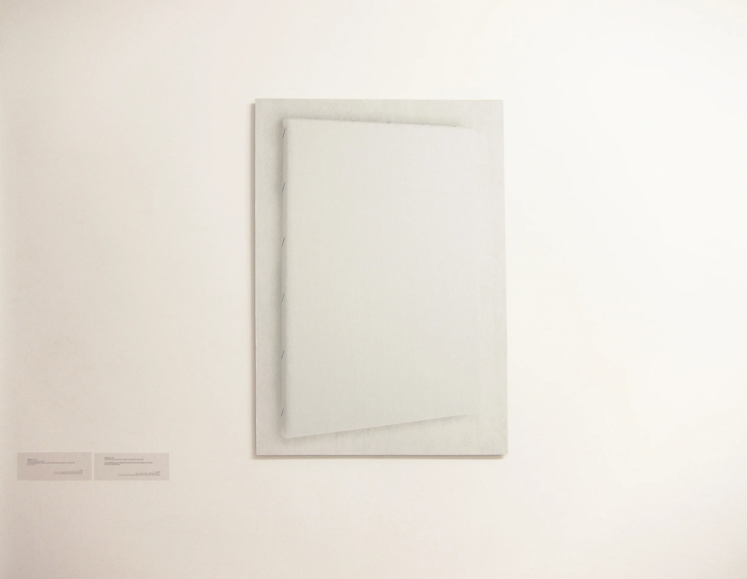 C-print, mounted on wood, Computer generated image of a blank white canvas hanging on a white wall 100 x 70 cm