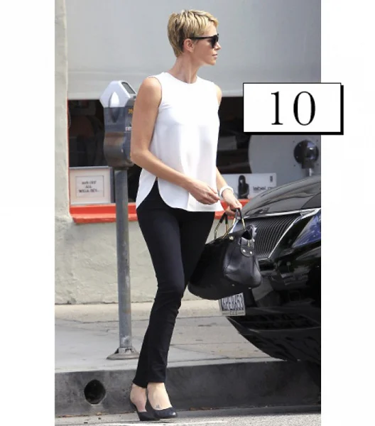 Streamlined look with a minimal white top and sleek black jeans