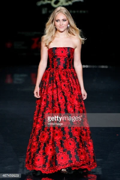 Red and black floral gown