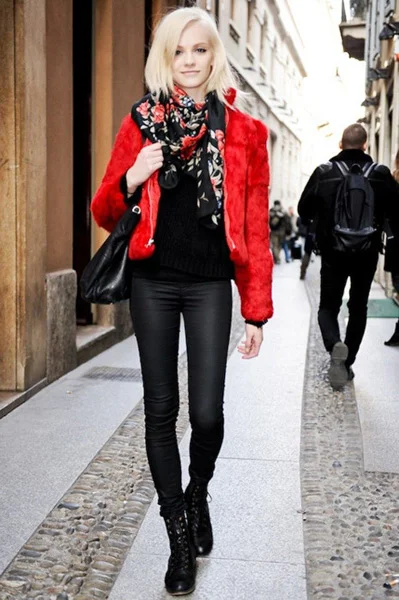 Black and red floral scarf