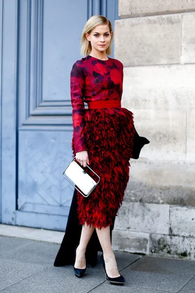 Red and black top and skirt
