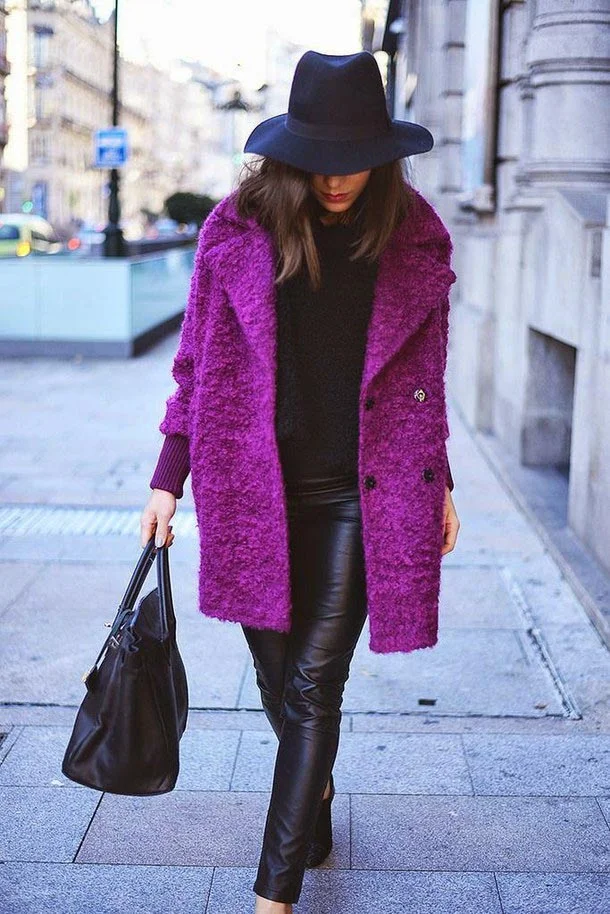 Purple coat and all other black