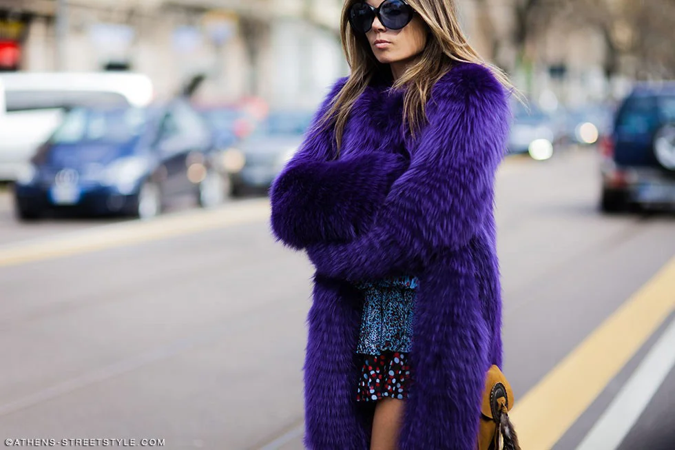 Oversize purple fur coat