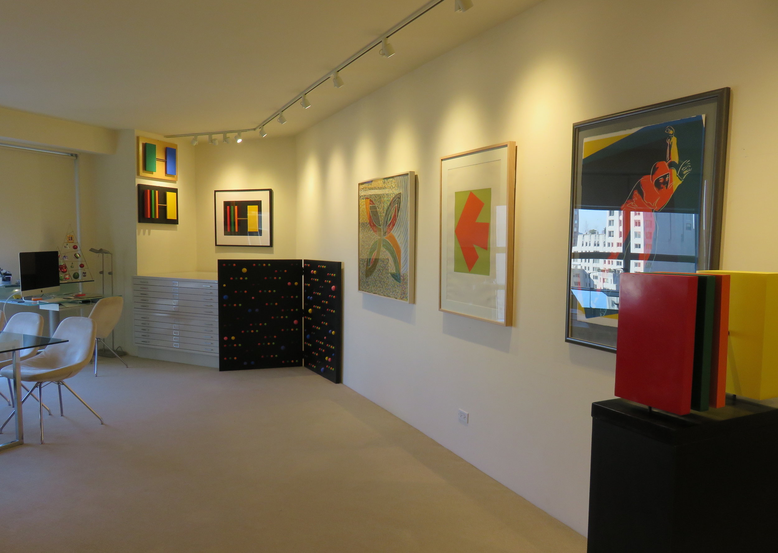 Above: Installation view, Kelly, Stella, Warhol , Upsilon Gallery, New York, 2017.