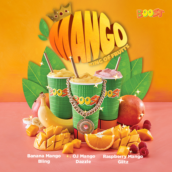 MANGO KING OF FRUITS
In Boost country, Mango is King, and these are their new crown jewels… Introducing the all NEW and insanely delicious Banana Mango Bling, OJ Mango Dazzle and Raspberry Mango Glitz! What are you waiting for? Give your tastebuds the royal treatment and try one or try them all! For a limited time only, so head into Boost at Henry Deane Plaza today. #boostjuice #henrydeaneplaza