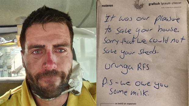 Kale Hardie-Porter left the note after taking refuge in a house he was protecting from the fires.  Photo / Facebook