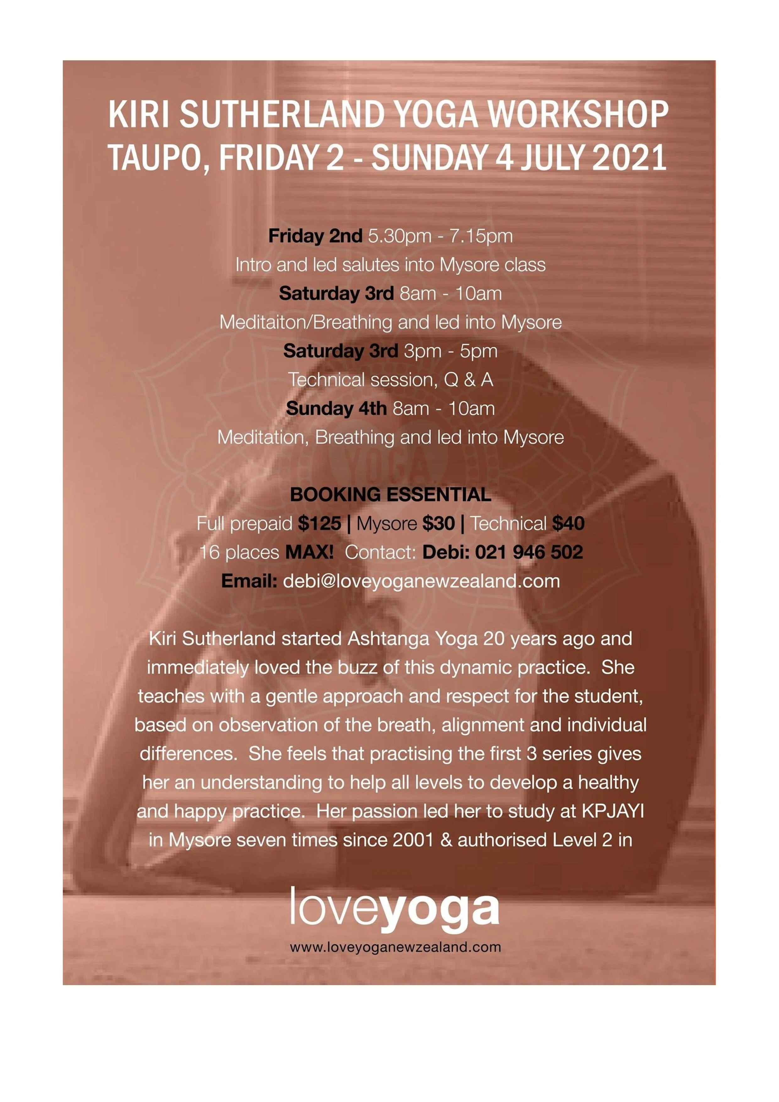 Kiri yoga weekend at Love Yoga Taupo 
