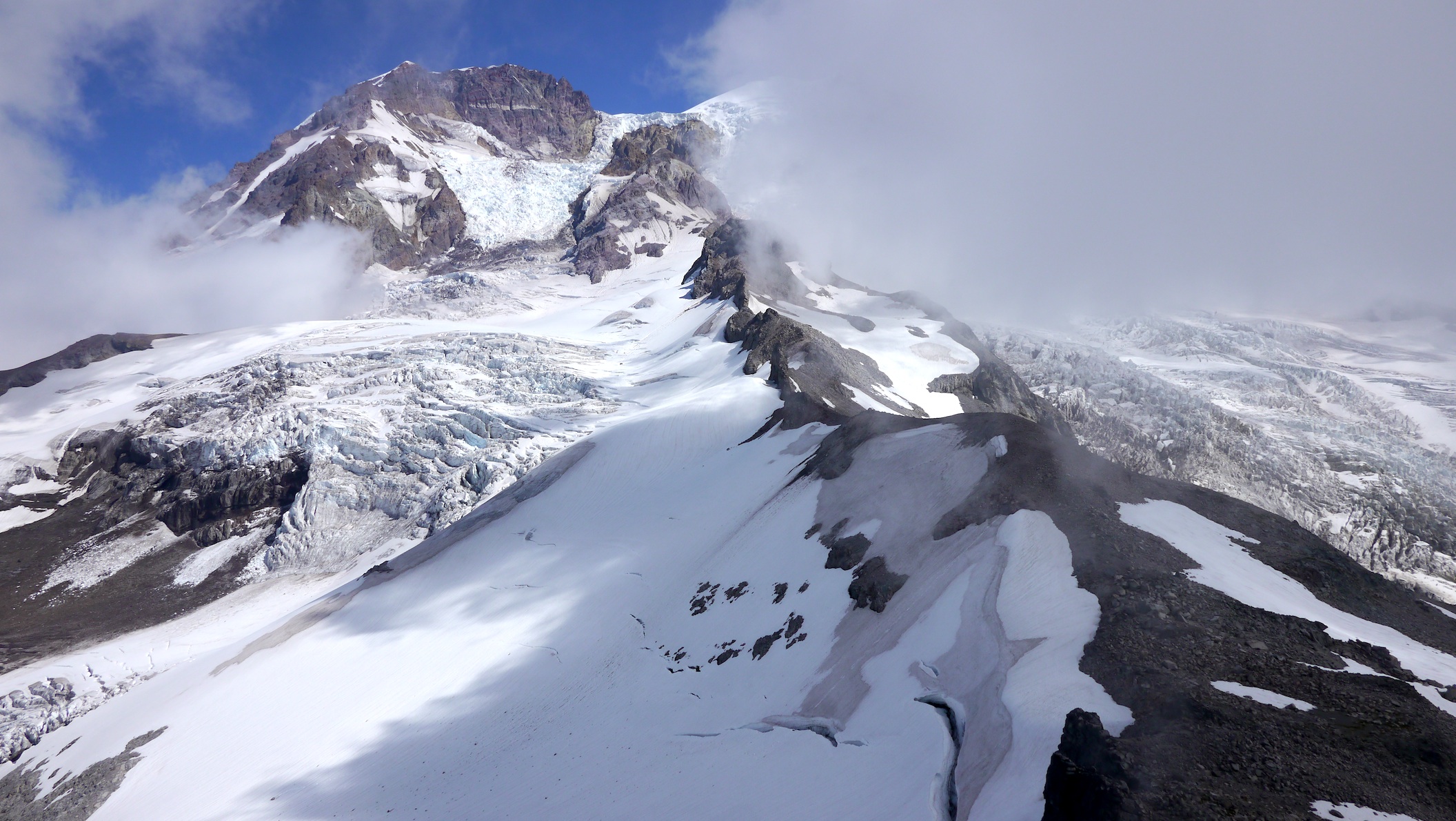 looking up the Puyallup Cleaver from Tokaloo Rock summit
