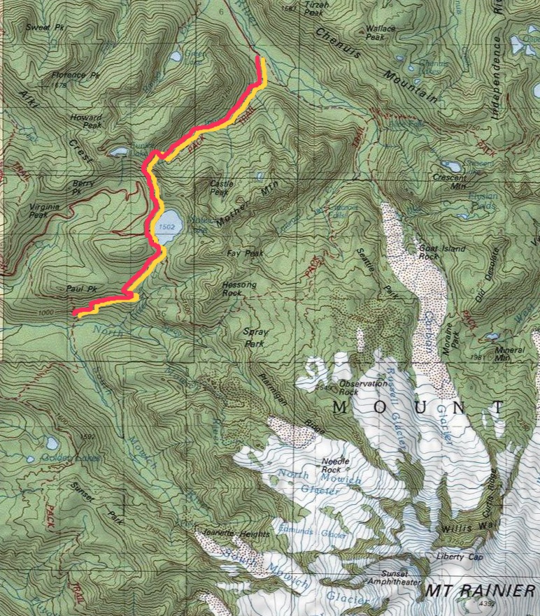 trail coverage either side of Mowich Lake