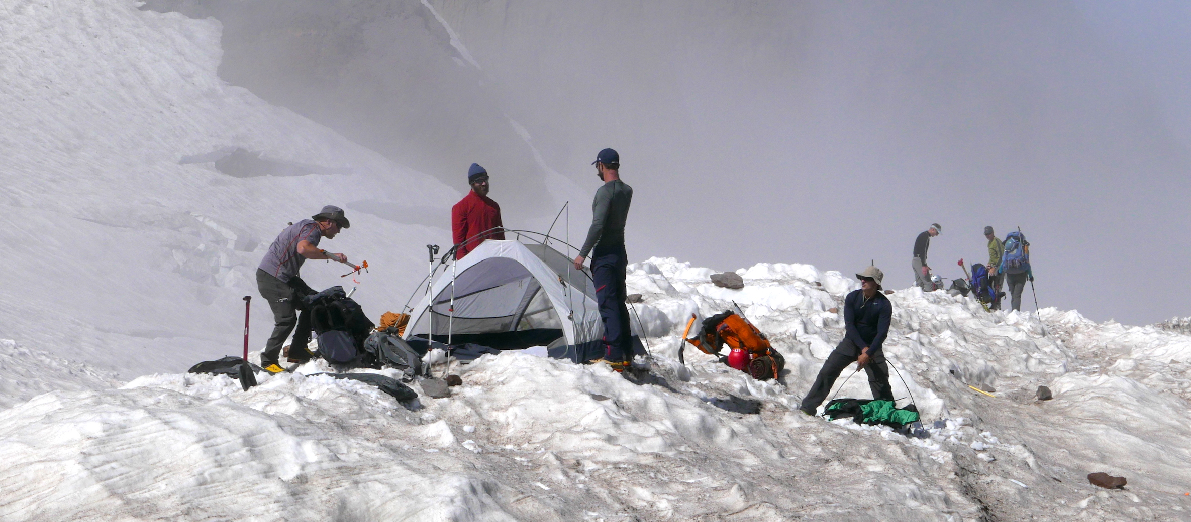 climbers prepping for the night at Camp Muir (Paradise/Muir Loop)