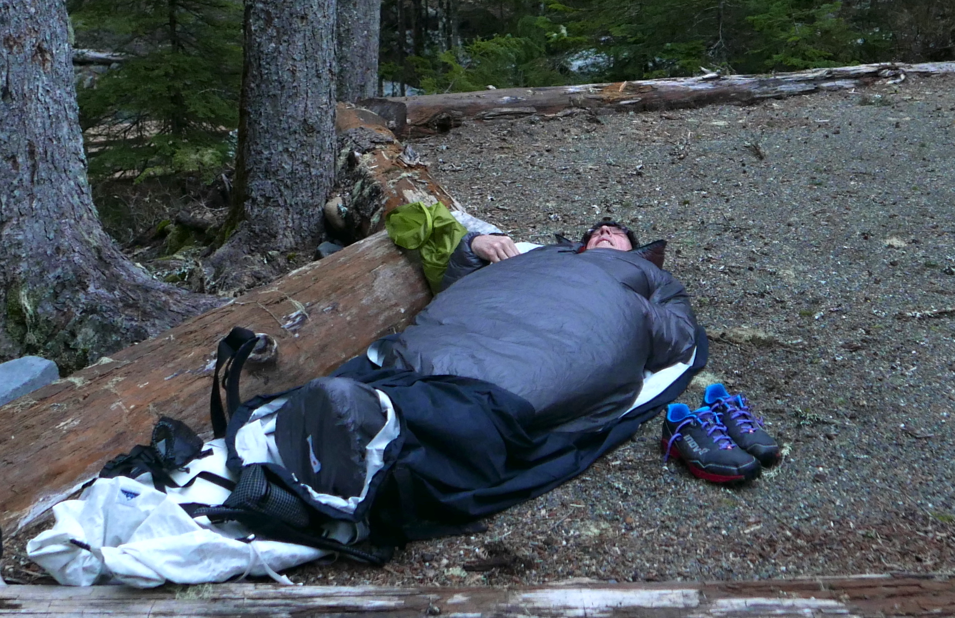 Nunatak Akula Apex half bag combo with Skaha jacket for throw down sleeping