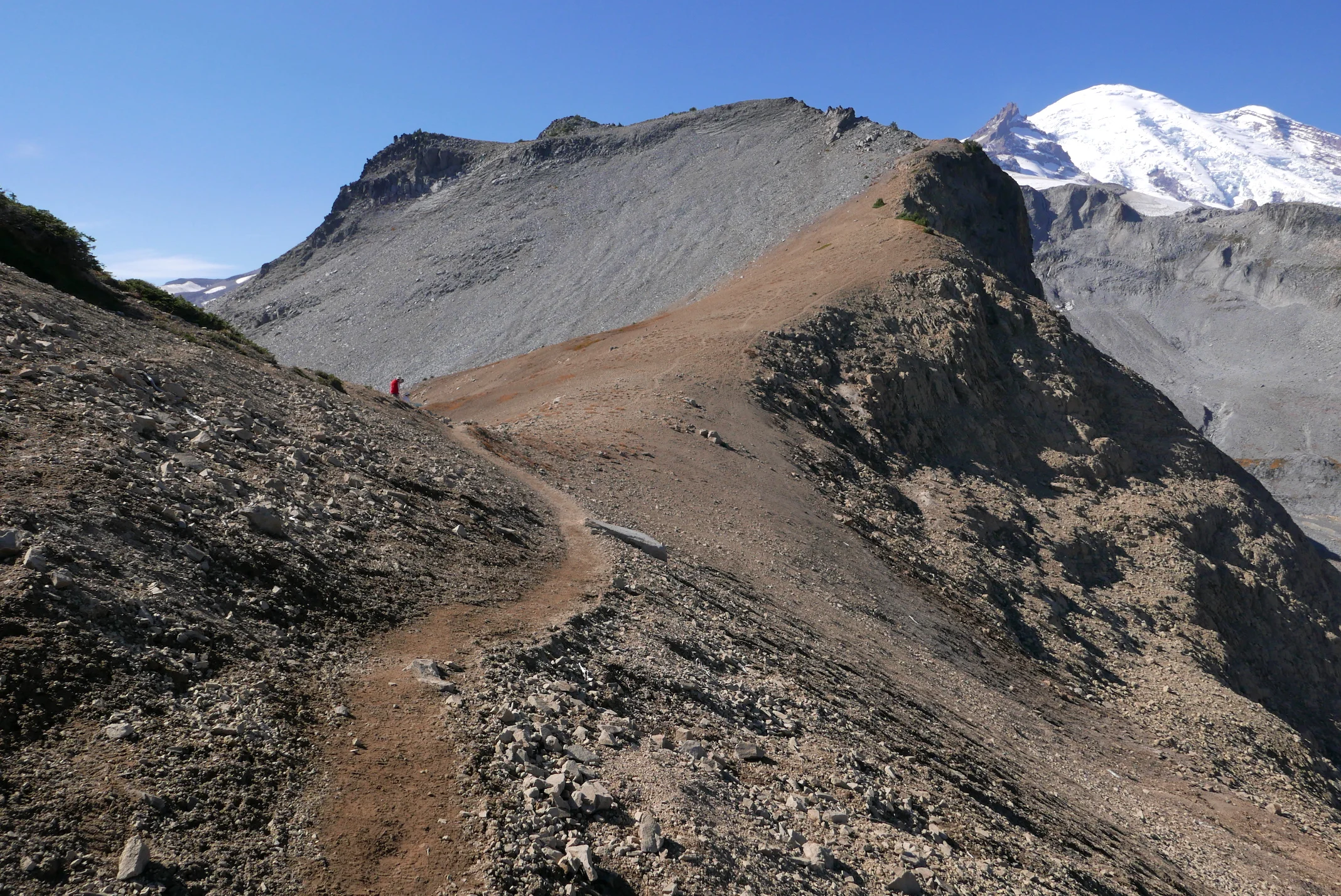 A snow free Panhandle Gap (6800'), highest point on the Wonderland Trail