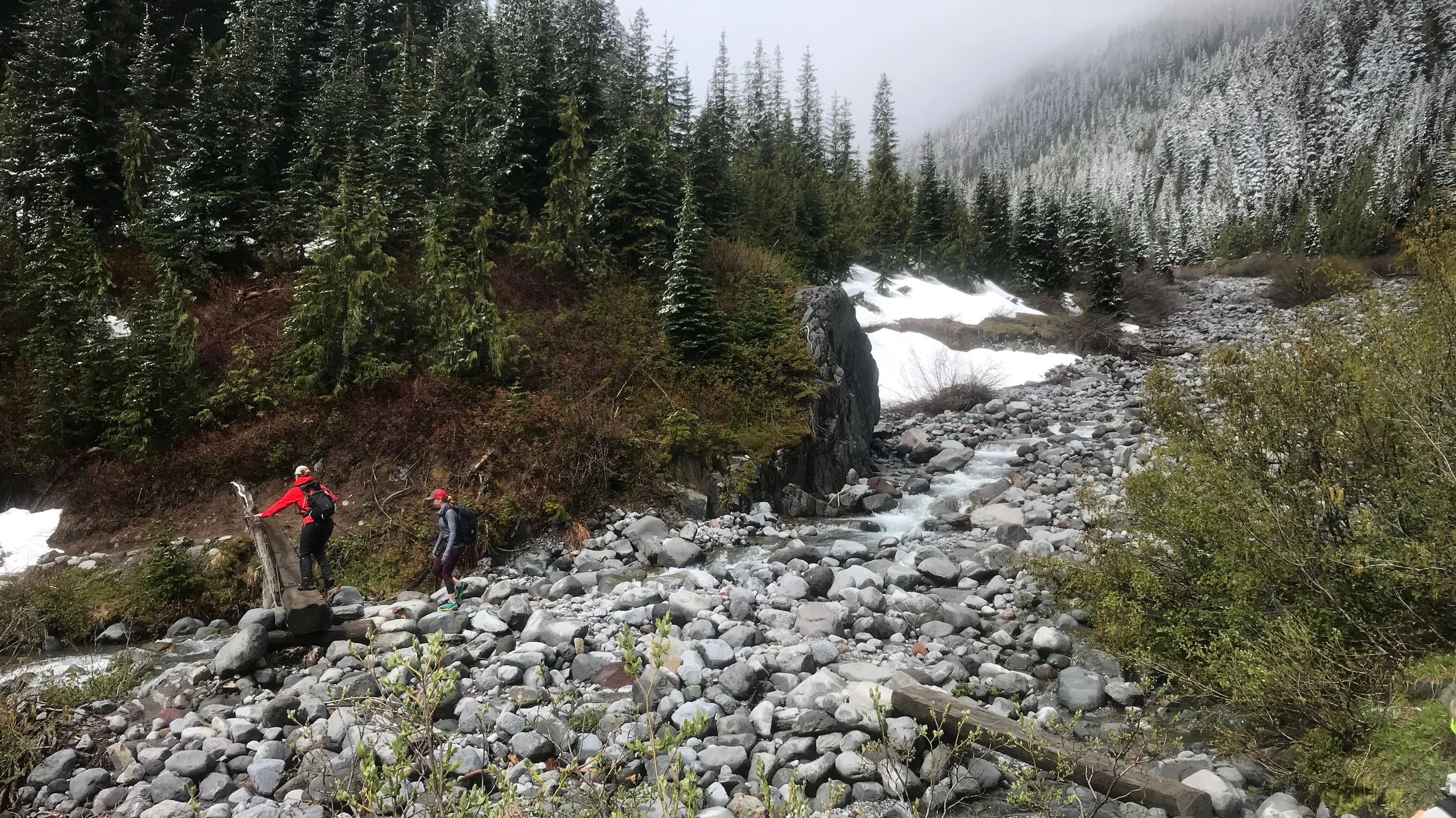 Fresh snow added more than 4 inches to the already considerable coverage: crossing Fryingpan Creek
