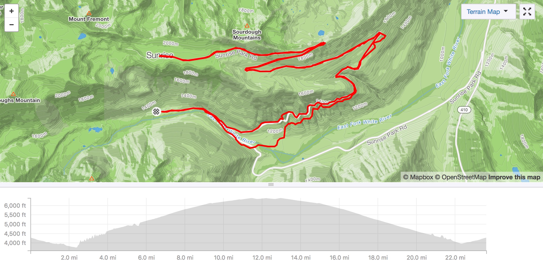 White River to Sunrise....Strava got a bit off here (Segment 3), Elev corrected to 2700'