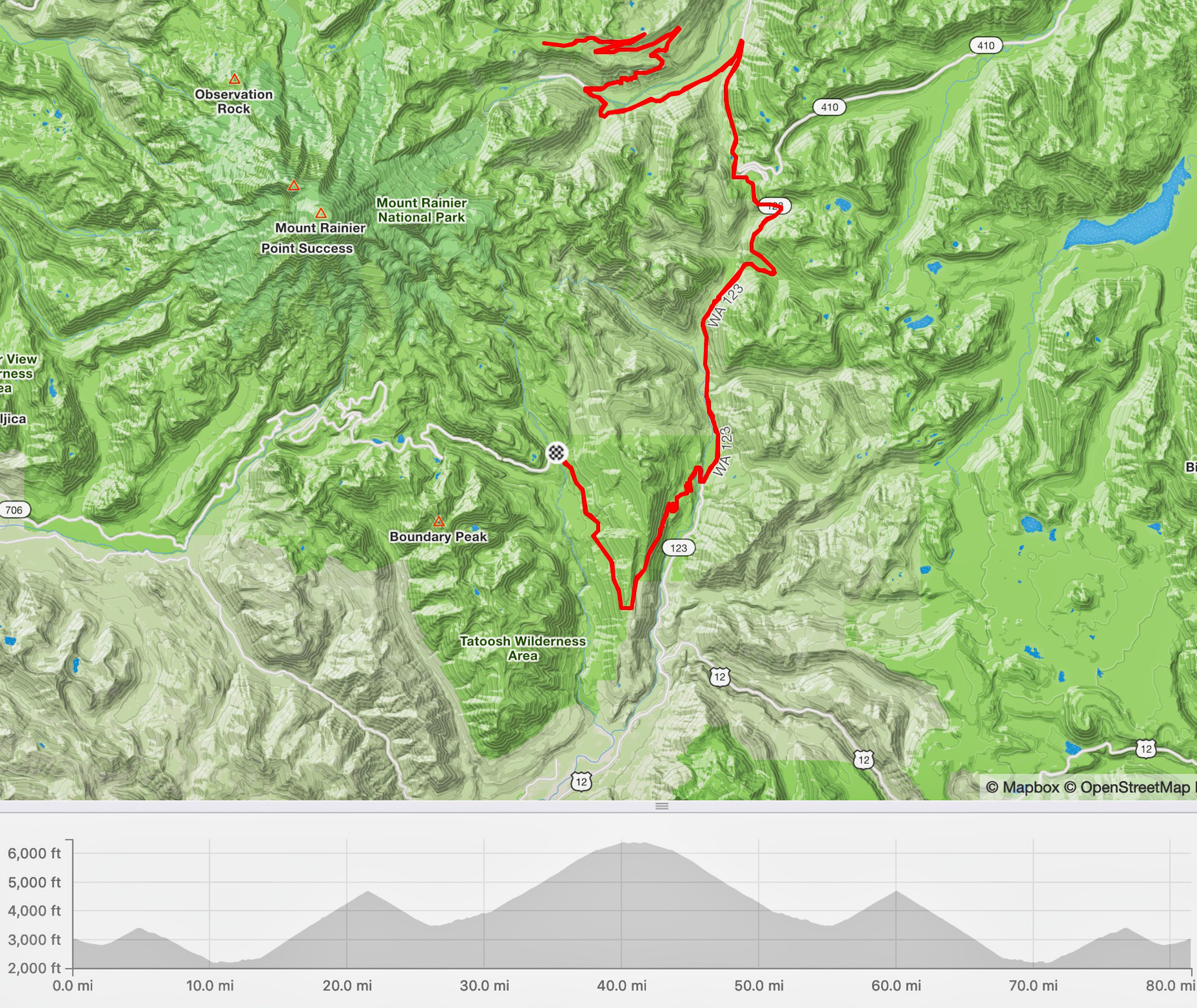 Course and climbs, starting and ending at Box Canyon (RIMROBOD Short Course: 81 miles/9200’)