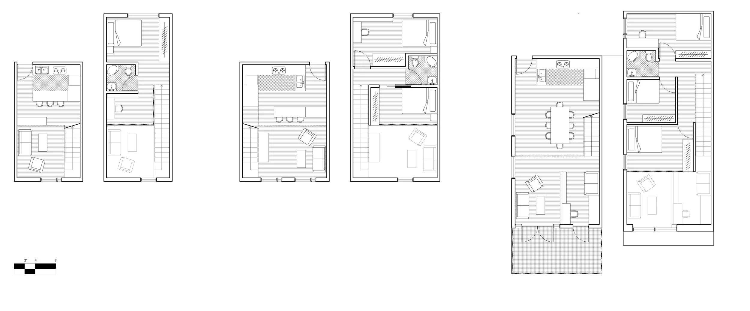 Three typical housing units (loft) in this building. 