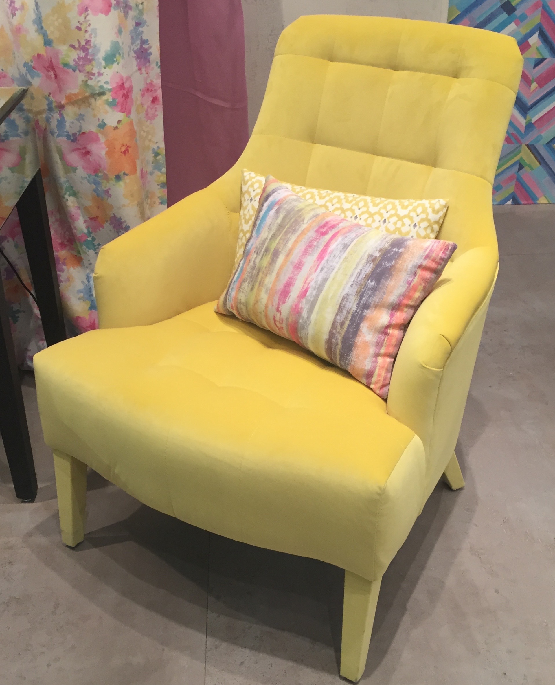 Yellow velvet upholstery - even on the legs. Castilla Textil of Spain.