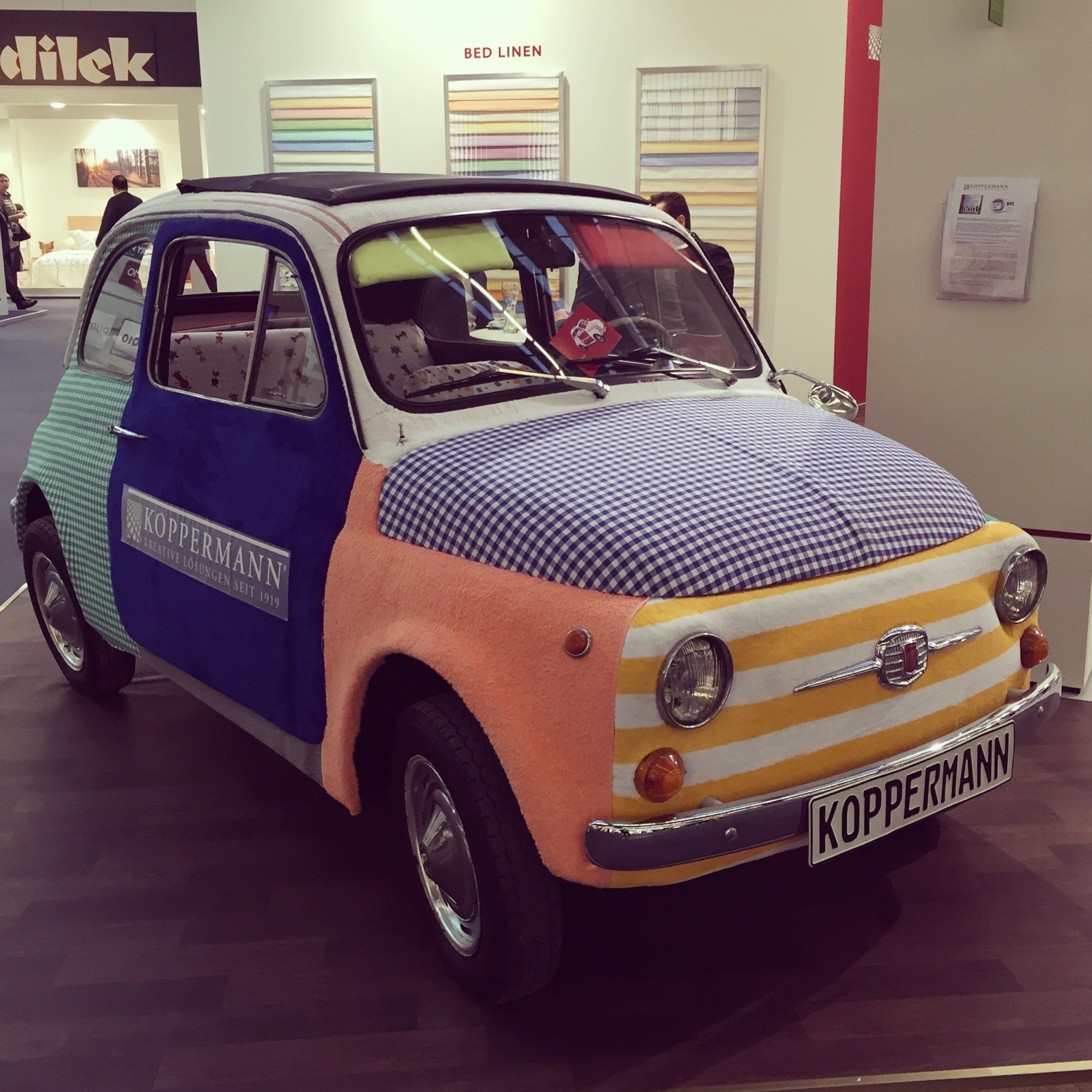 A fiat covered in toweling fabrics. Adorbs.
