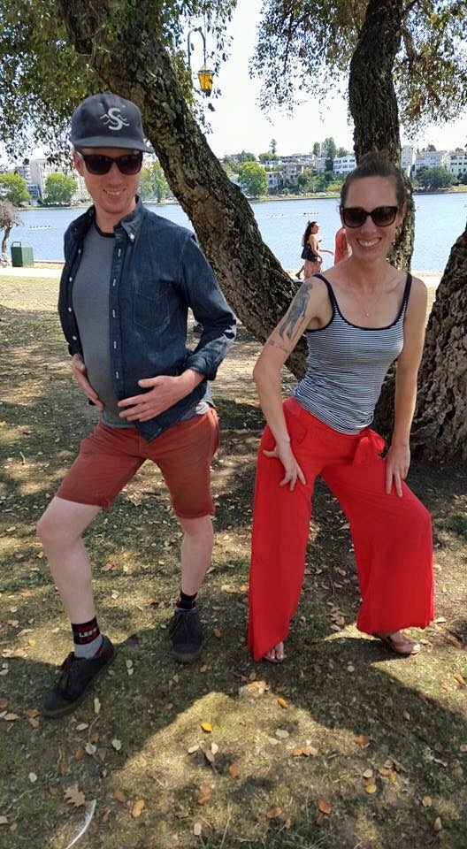 Goofing around with my brother in secondhand Splendid pants.