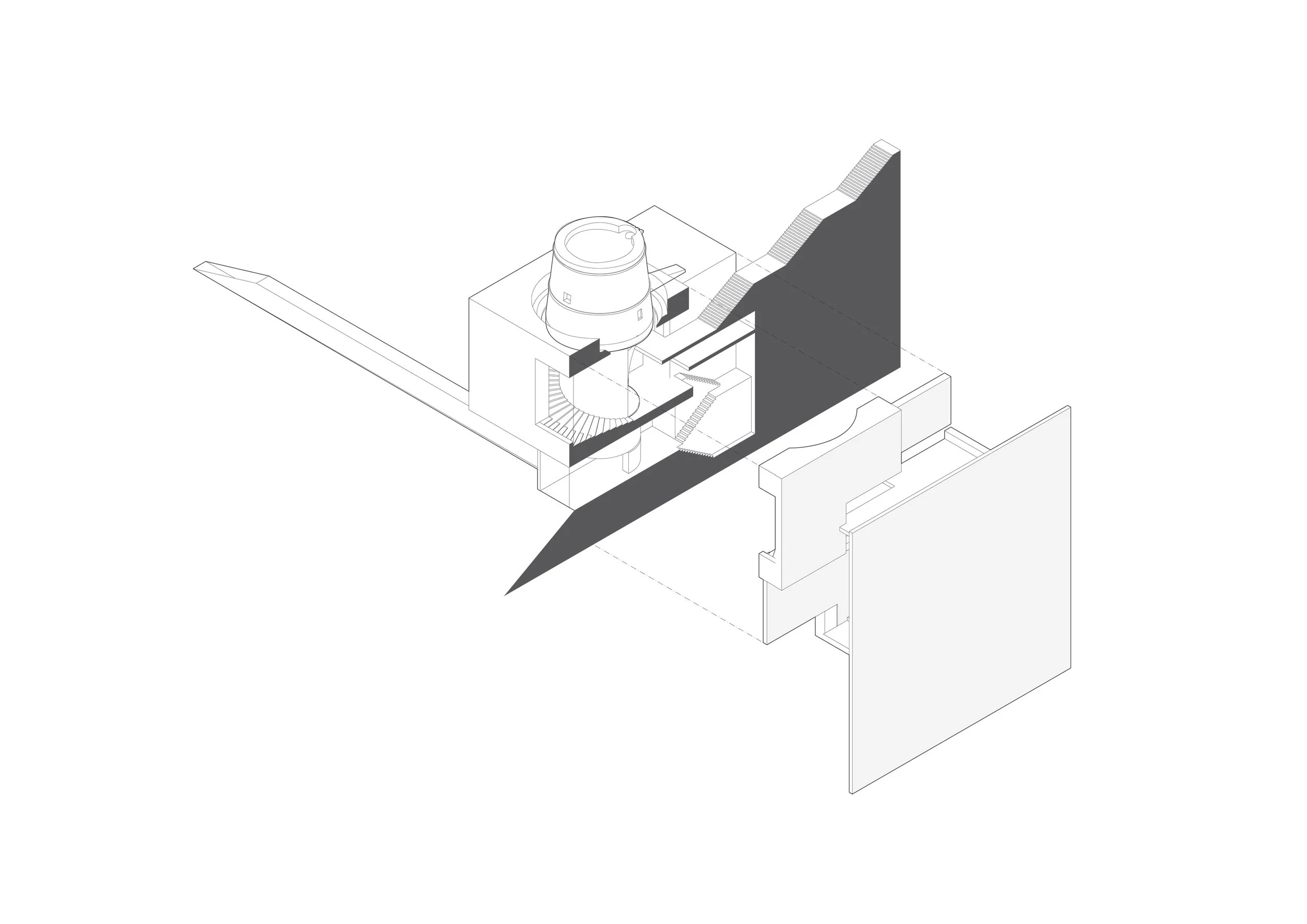  -Concept  The Fallen Rocks is a piece of nature emerge from the cliff. It camouflages, by emulating the processes of falling rock in its composition, and integrates with the natural environment, complying with the nature laws. Carving into the mount