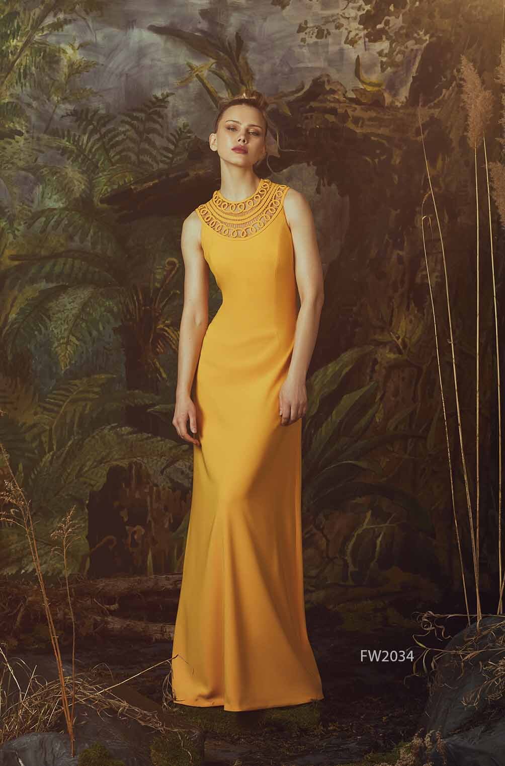 A-LINE GOWN WITH MACRAME NECK DETAIL