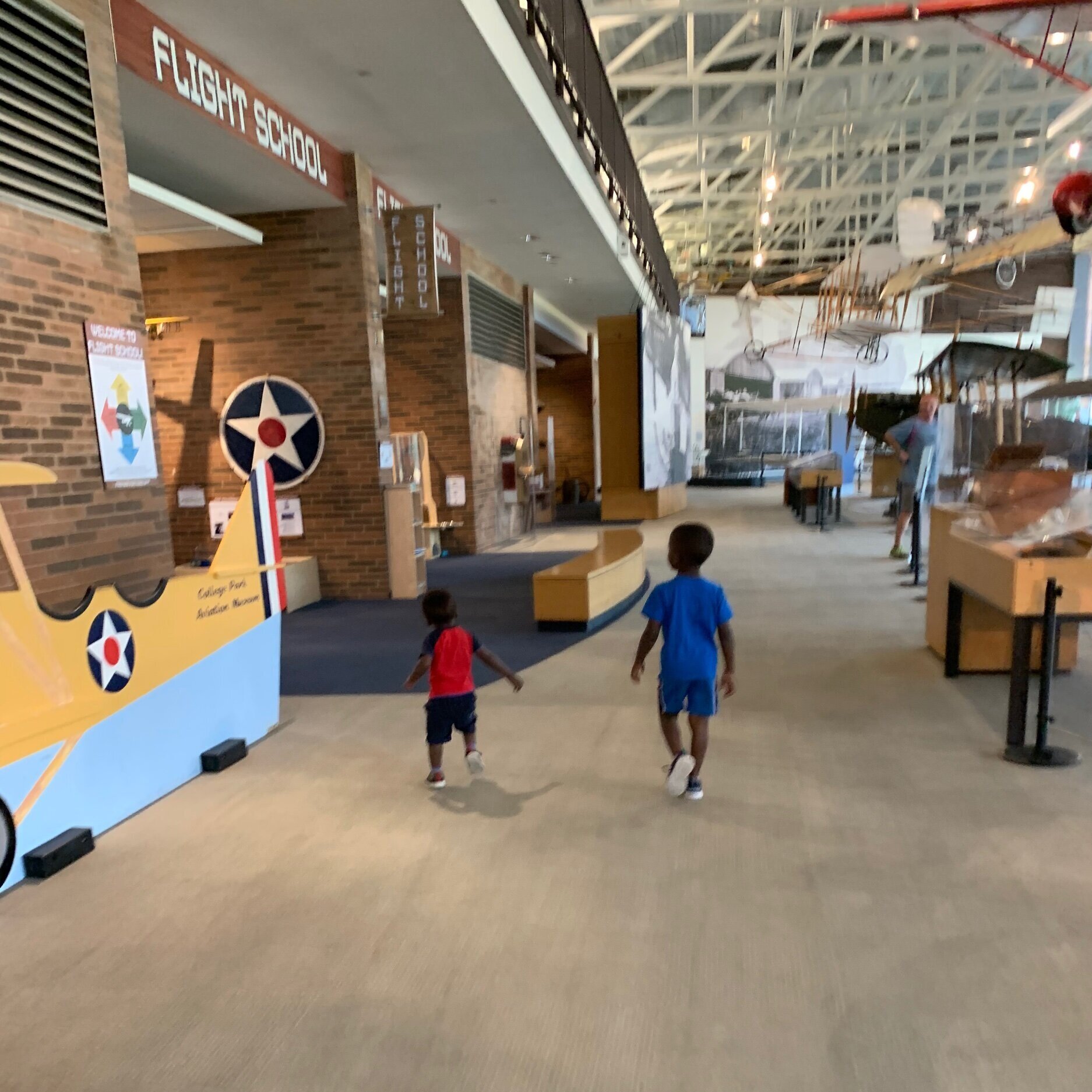 Wooden plane for a photo opportunity. Flight school area with costumes.