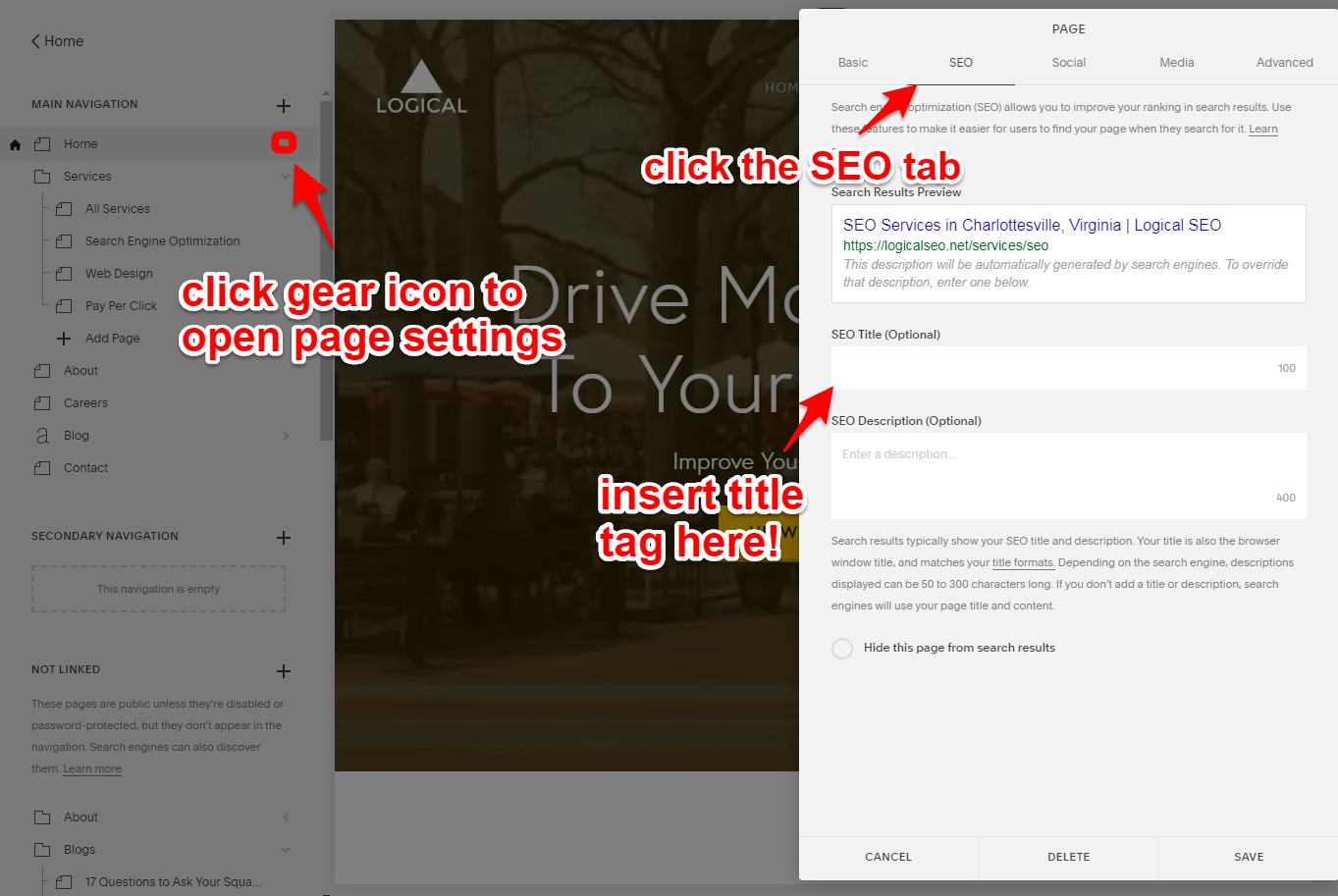 how to insert Squarespace title tag for SEO