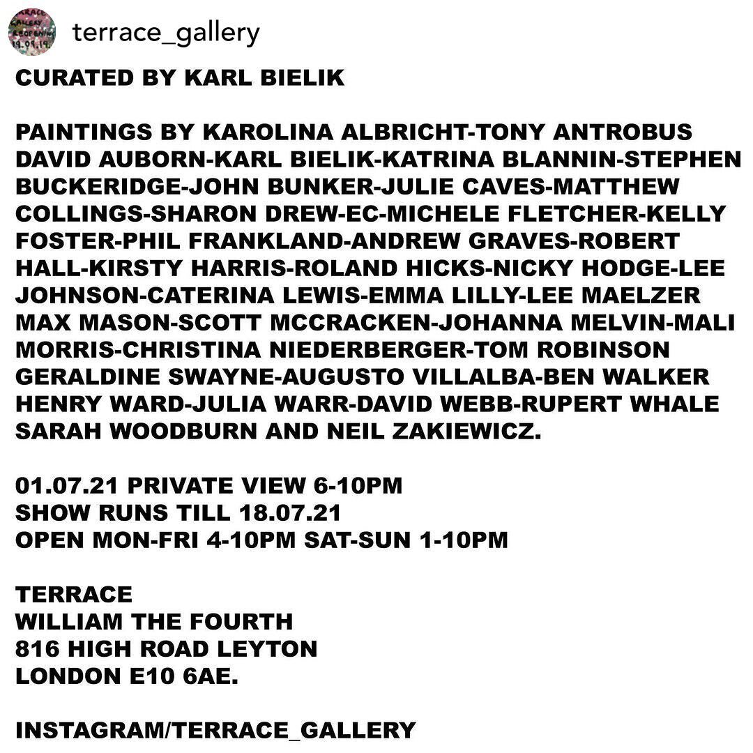 Looking forward to showing with this great list of artists @terrace_gallery. Full details reposted below.
.
Posted @withregram &bull; @terrace_gallery &lsquo;Studio Confetti&rsquo; will be the next show at Terrace opening on Thursday July 1st 2021. 
