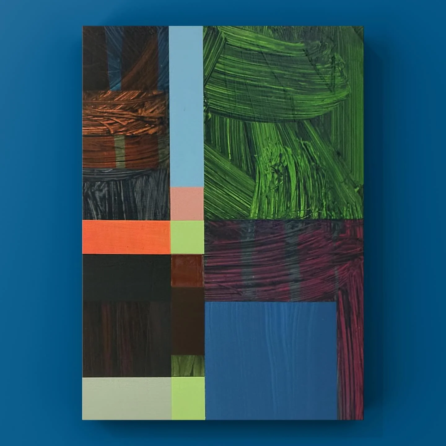 In a wintery state of mind - a little one from the studio today.
Acrylic on cradled wood panel
21 x 30 cm.
.

#painting
#abstraction
#gesture
#hardedgepainting 
#thegrid