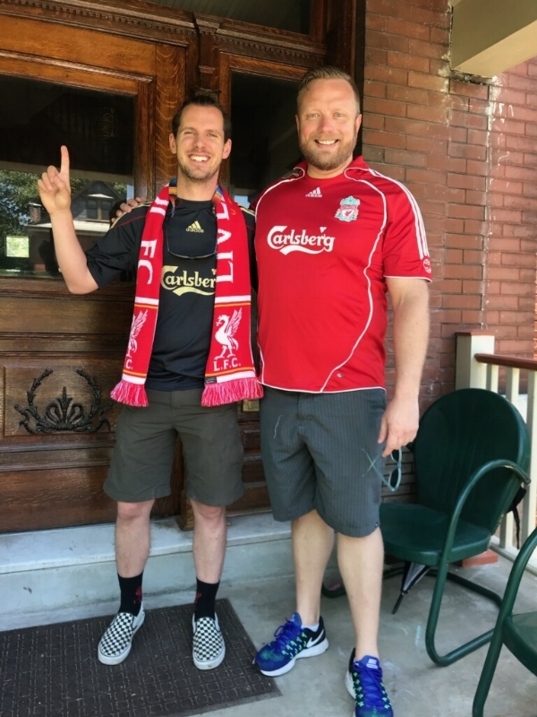  In St. Louis. Chris and John ready to watch Liverpool in the Champions League Final.  