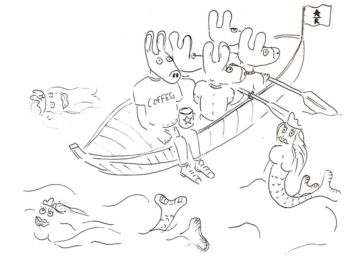 For Starbucks Reserve, I imagined bringing visitors on a mythical epic—like that of Odysseus—through my dream world. In my vision, Ulysses keeps himself awake on his voyage by drinking coffee, so that he can glimpse the Siren with his own eyes.