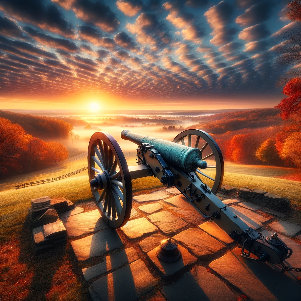 DALL·E 2024-01-01 14.50.53 - A photorealistic image of a Revolutionary War cannon at Valley Forge National Park. The perspective is from the left side of the cannon, taken from a .png