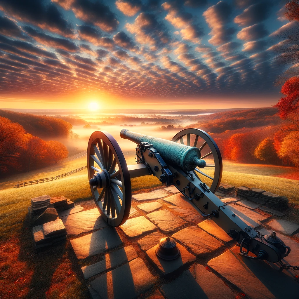 DALL·E 2024-01-01 14.50.53 - A photorealistic image of a Revolutionary War cannon at Valley Forge National Park. The perspective is from the left side of the cannon, taken from a  - Copy.png